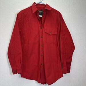 Vtg Men’s Medium Woolrich Red Cotton Flannel Shirt Padded Elbows Long Sleeve